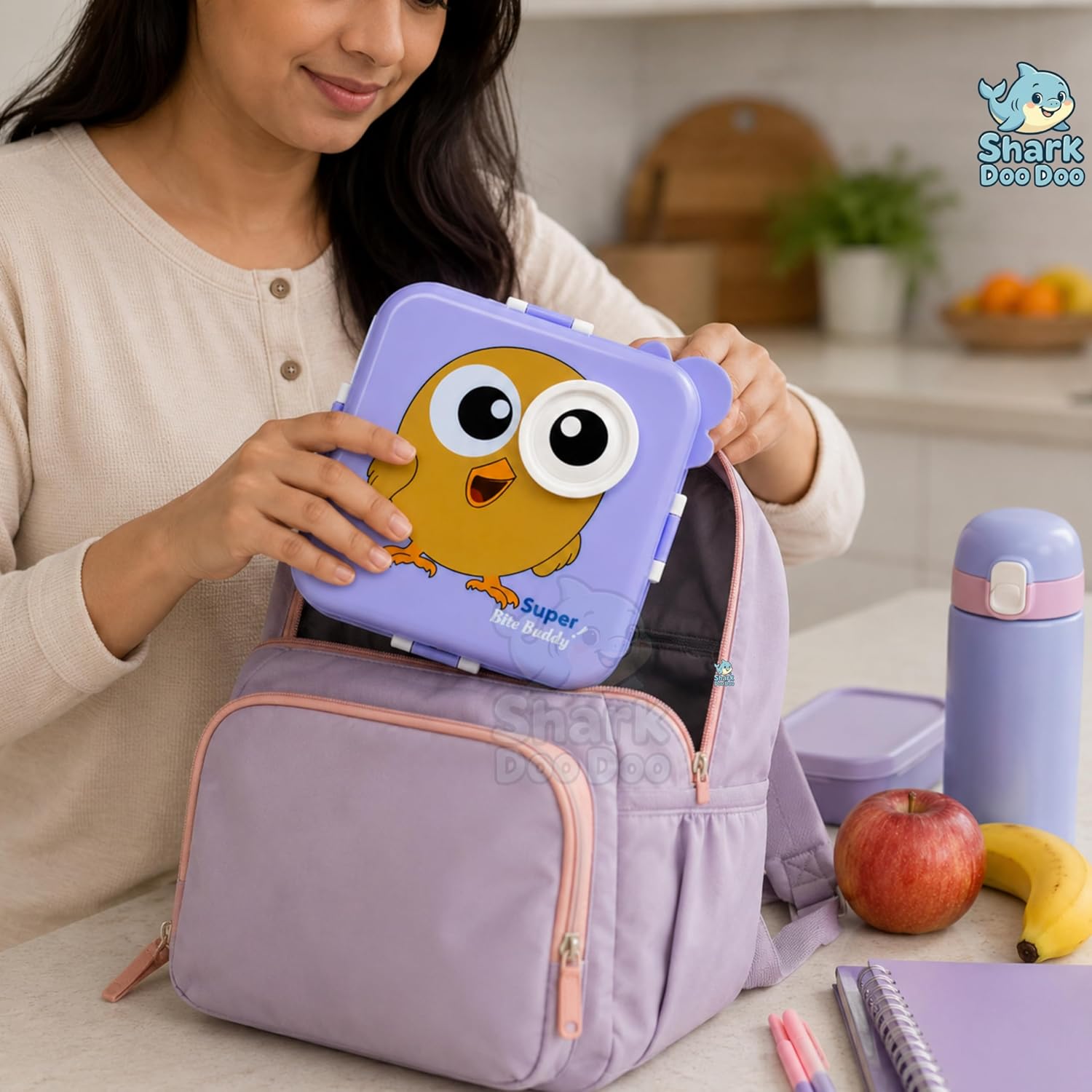Shark Doo Doo® Super Lavender Chicken  - Kids Stainless Steel Lunch Box for School | Insulated Bento Tiffin Box