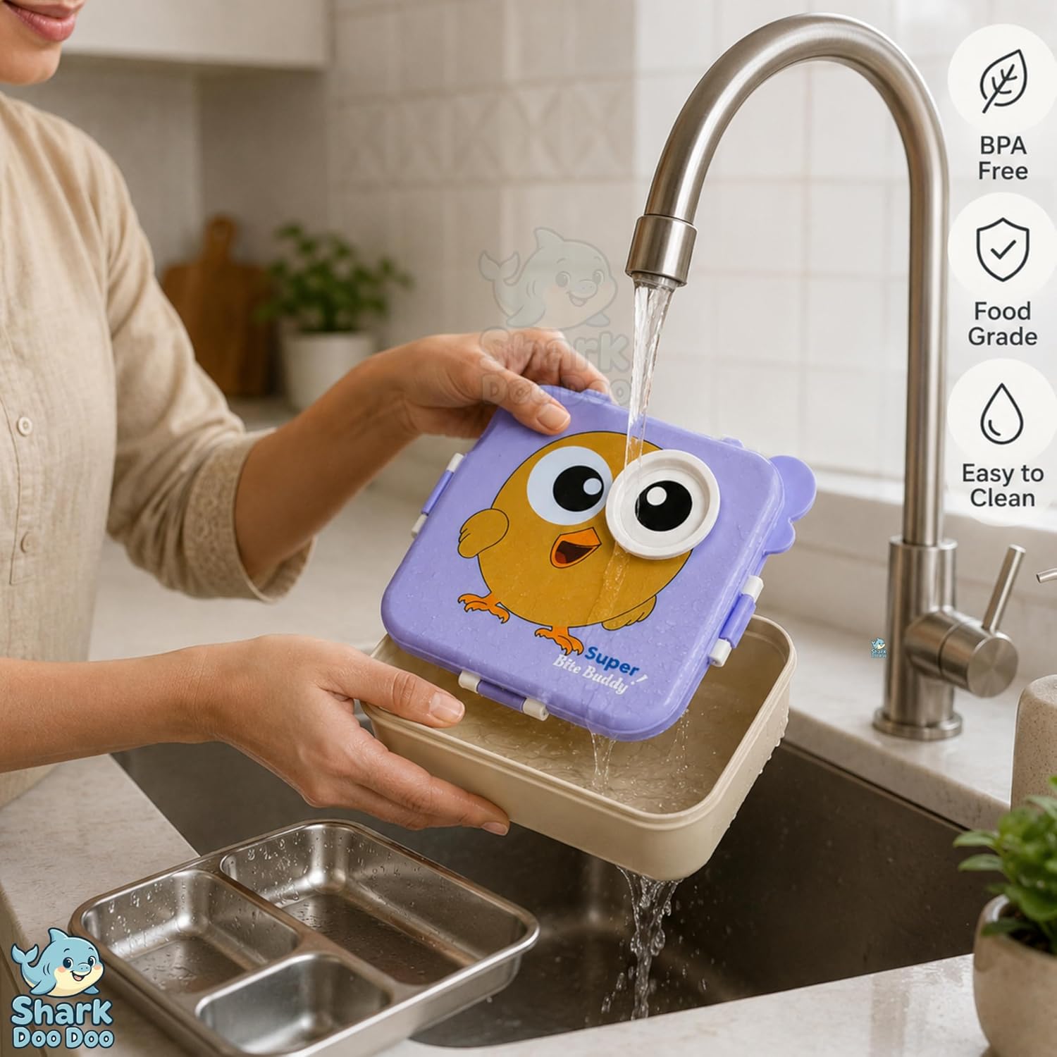 Shark Doo Doo® Super Lavender Chicken  - Kids Stainless Steel Lunch Box for School | Insulated Bento Tiffin Box
