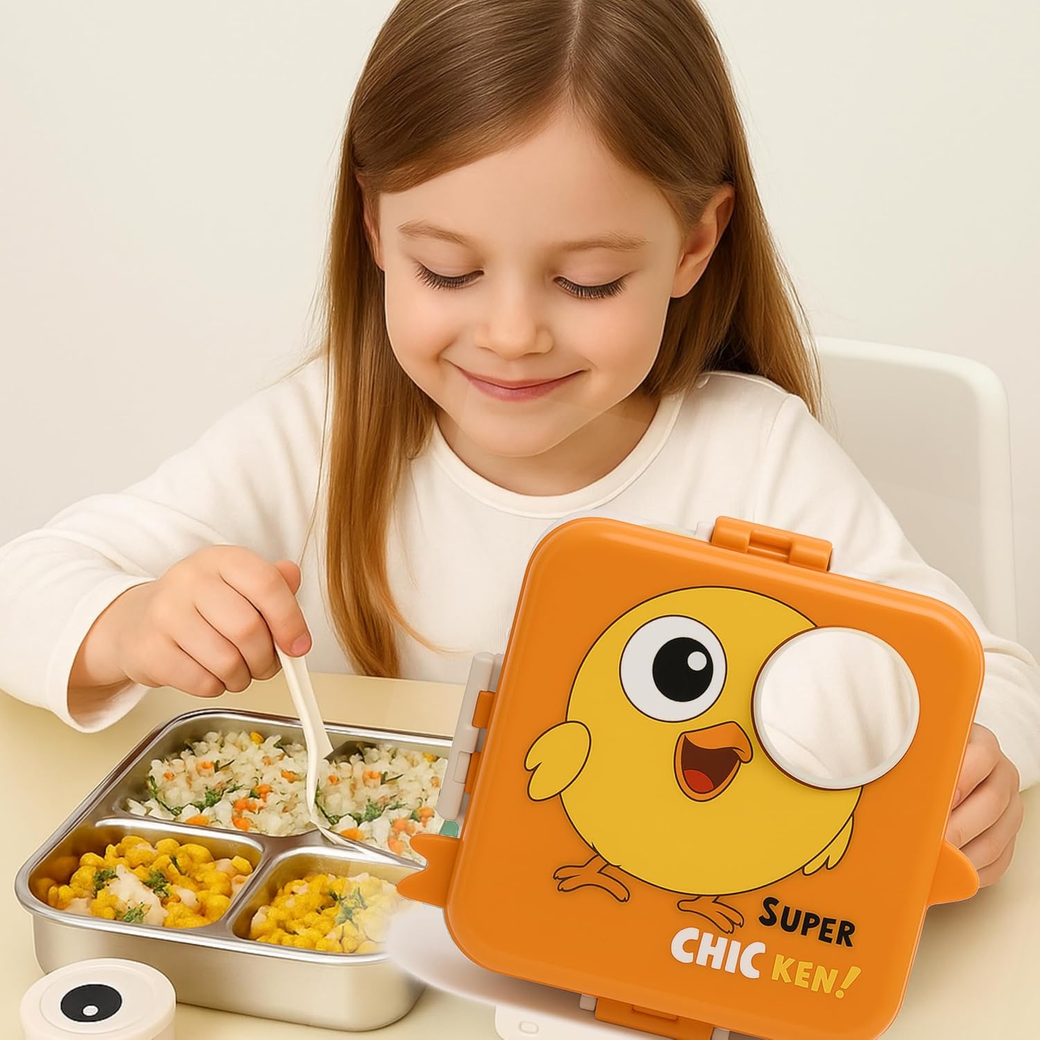 Shark Doo Doo® Super Orange Chicken  - Kids Stainless Steel Lunch Box for School | Insulated Bento Tiffin Box