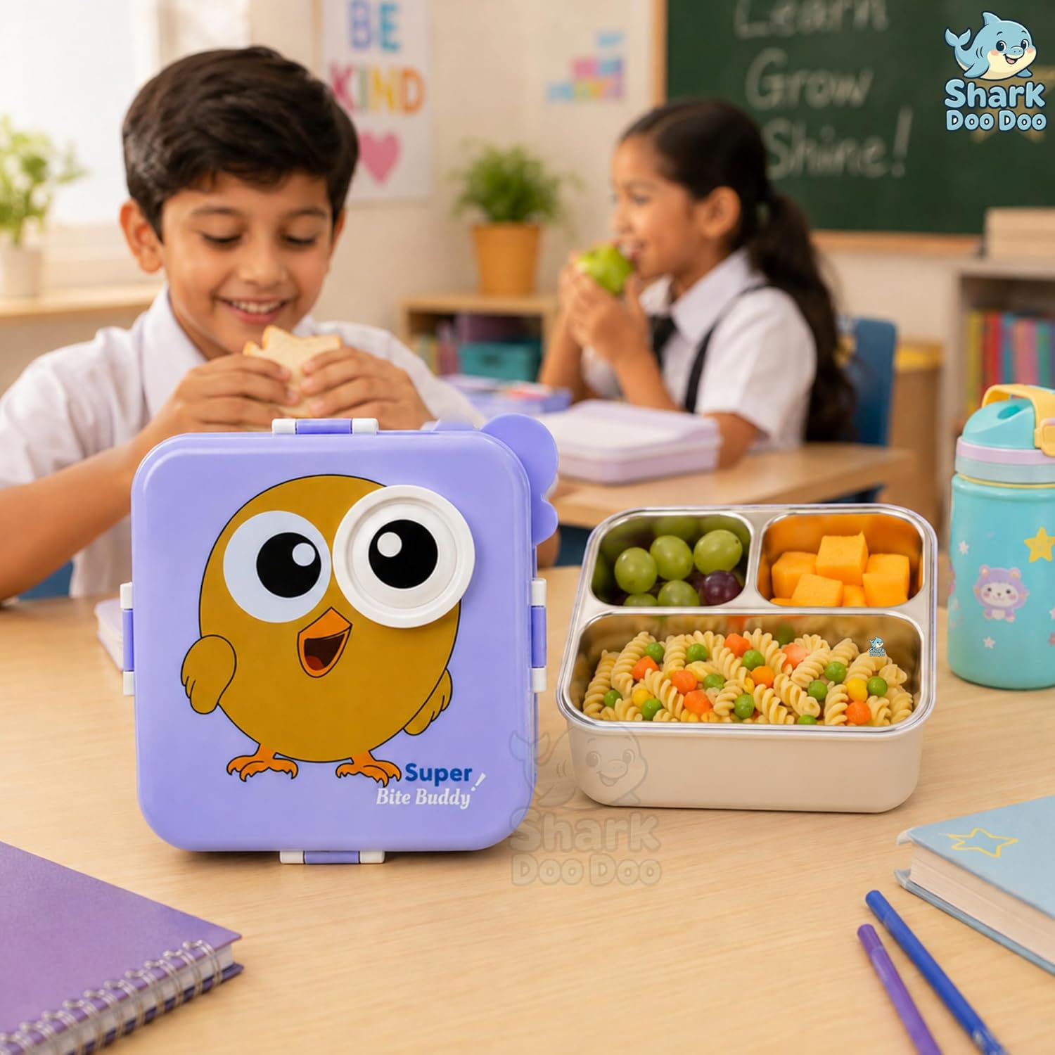 Shark Doo Doo® Super Lavender Chicken  - Kids Stainless Steel Lunch Box for School | Insulated Bento Tiffin Box