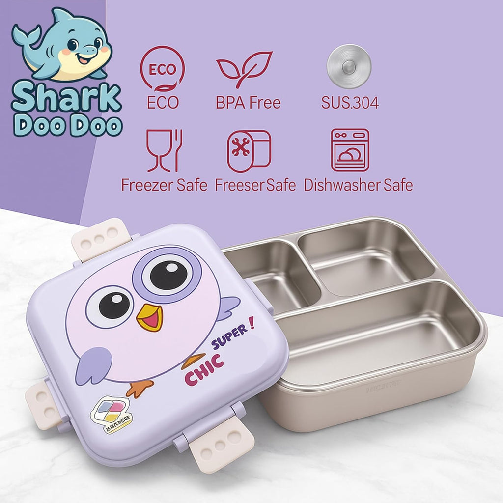Shark Doo Doo® Super Lavender Chicken  - Kids Stainless Steel Lunch Box for School | Insulated Bento Tiffin Box