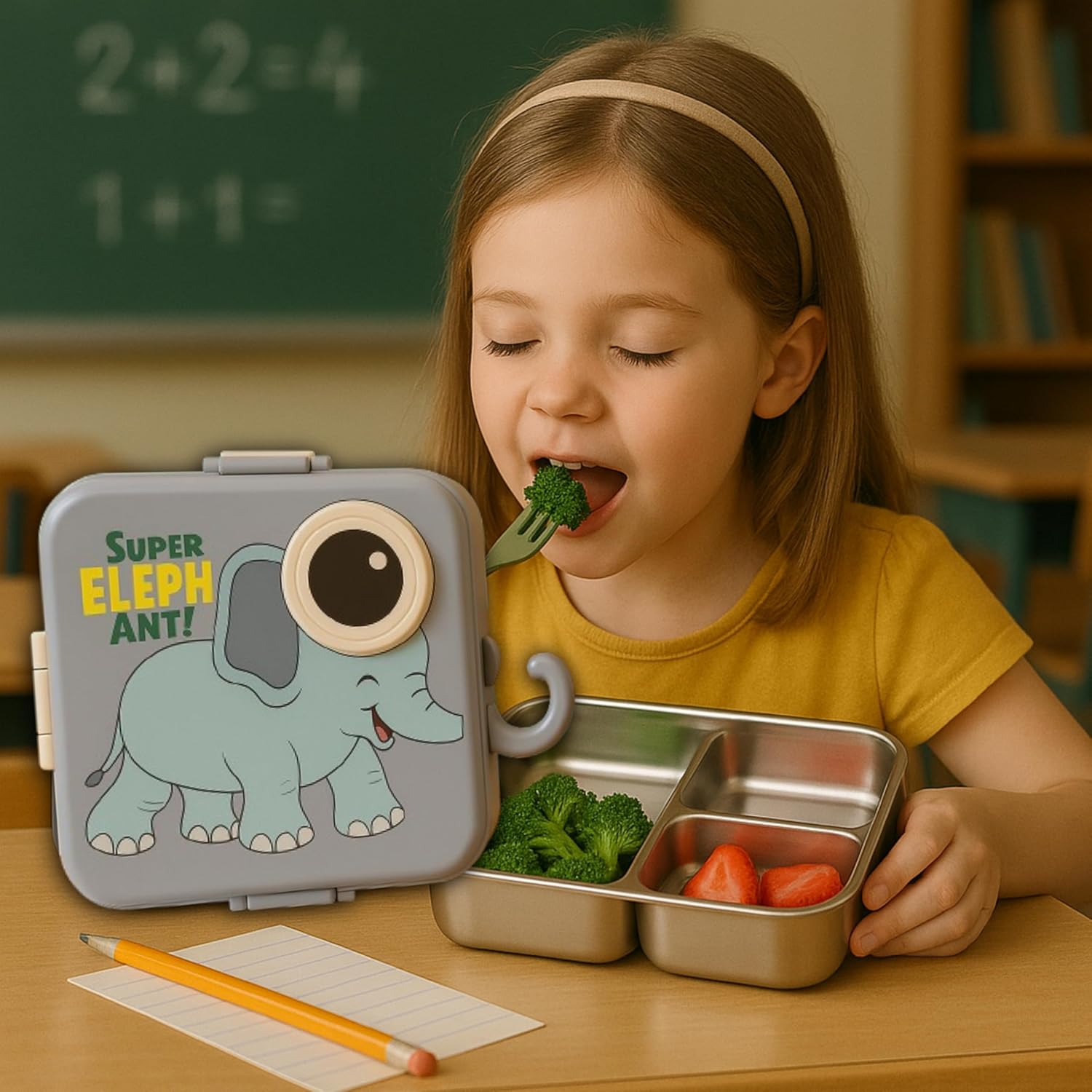 Shark Doo Doo® Super Elephant Grey  - Kids Stainless Steel Lunch Box for School | Insulated Bento Tiffin Box