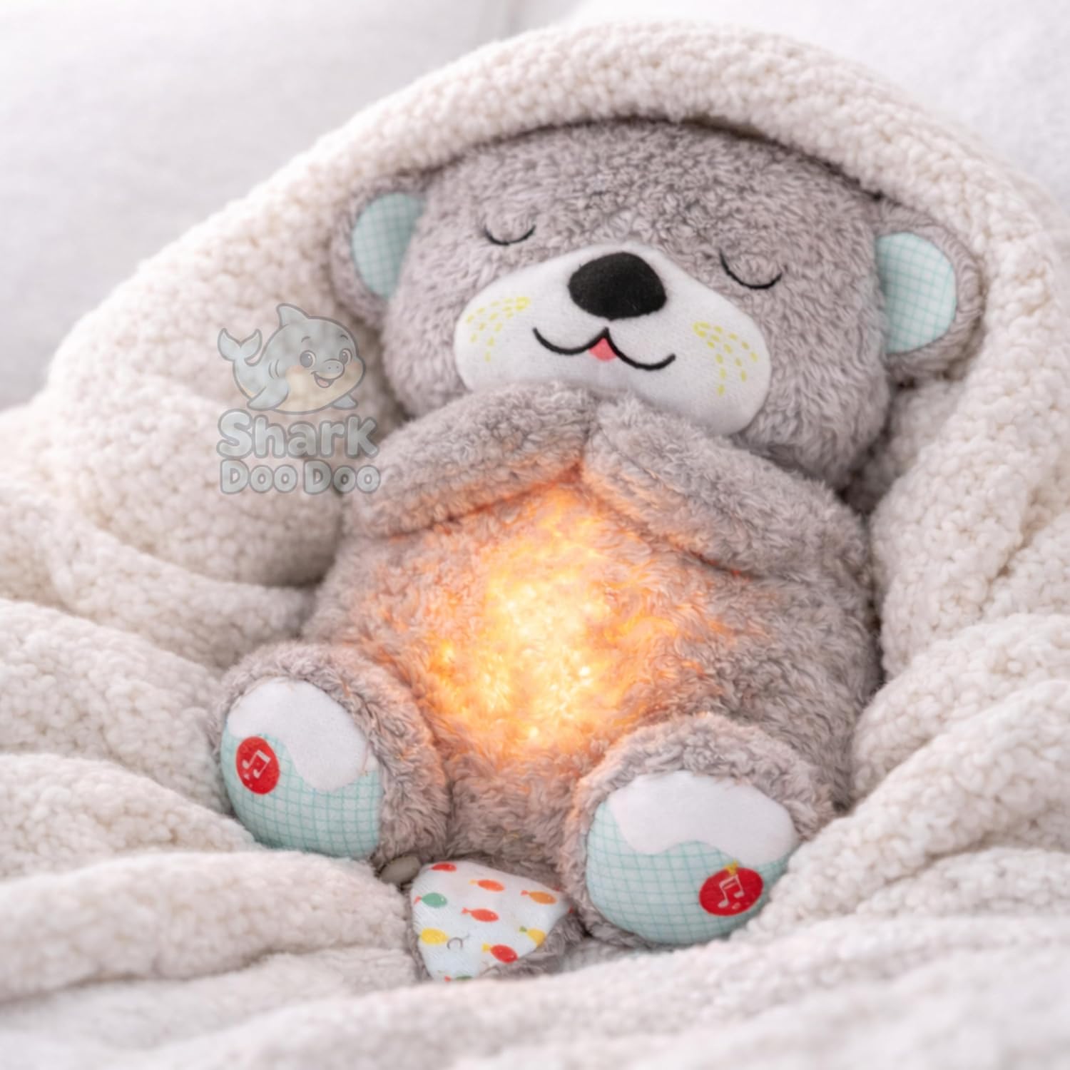 Shark Doo Doo® Breathing Teddy Bear Plush Otter with Rhythm Motion, Light & Music | Grey Comfort Toy for Stress Relief for Kids, Adults & Valentine’s Day