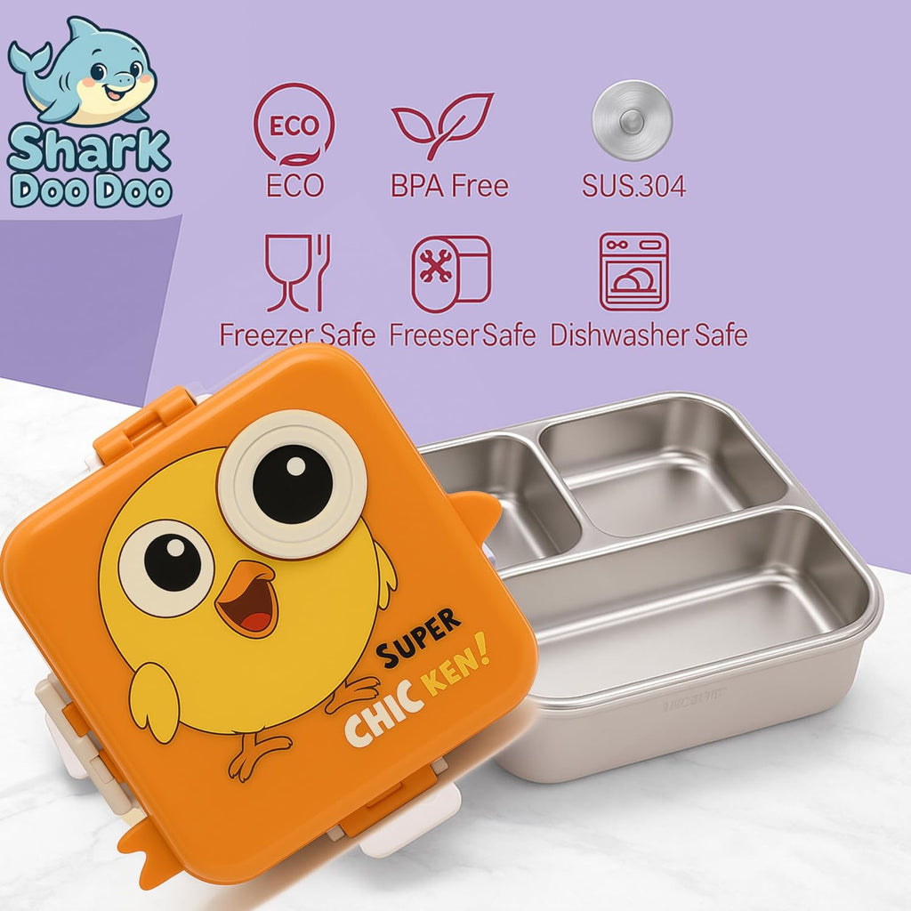 Shark Doo Doo® Super Orange Chicken  - Kids Stainless Steel Lunch Box for School | Insulated Bento Tiffin Box