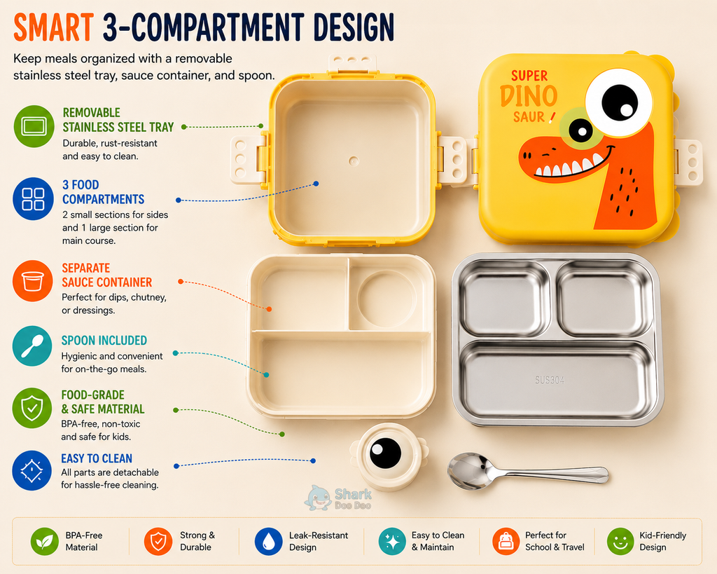 Shark Doo Doo® Super Dinosaur Yellow - Kids Stainless Steel Lunch Box for School | Insulated Bento Tiffin Box (Copy)