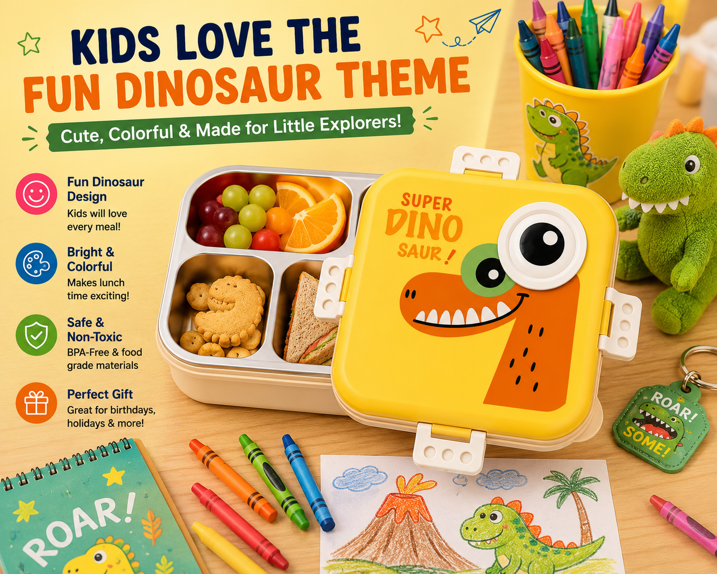 Shark Doo Doo® Super Dinosaur Yellow - Kids Stainless Steel Lunch Box for School | Insulated Bento Tiffin Box (Copy)