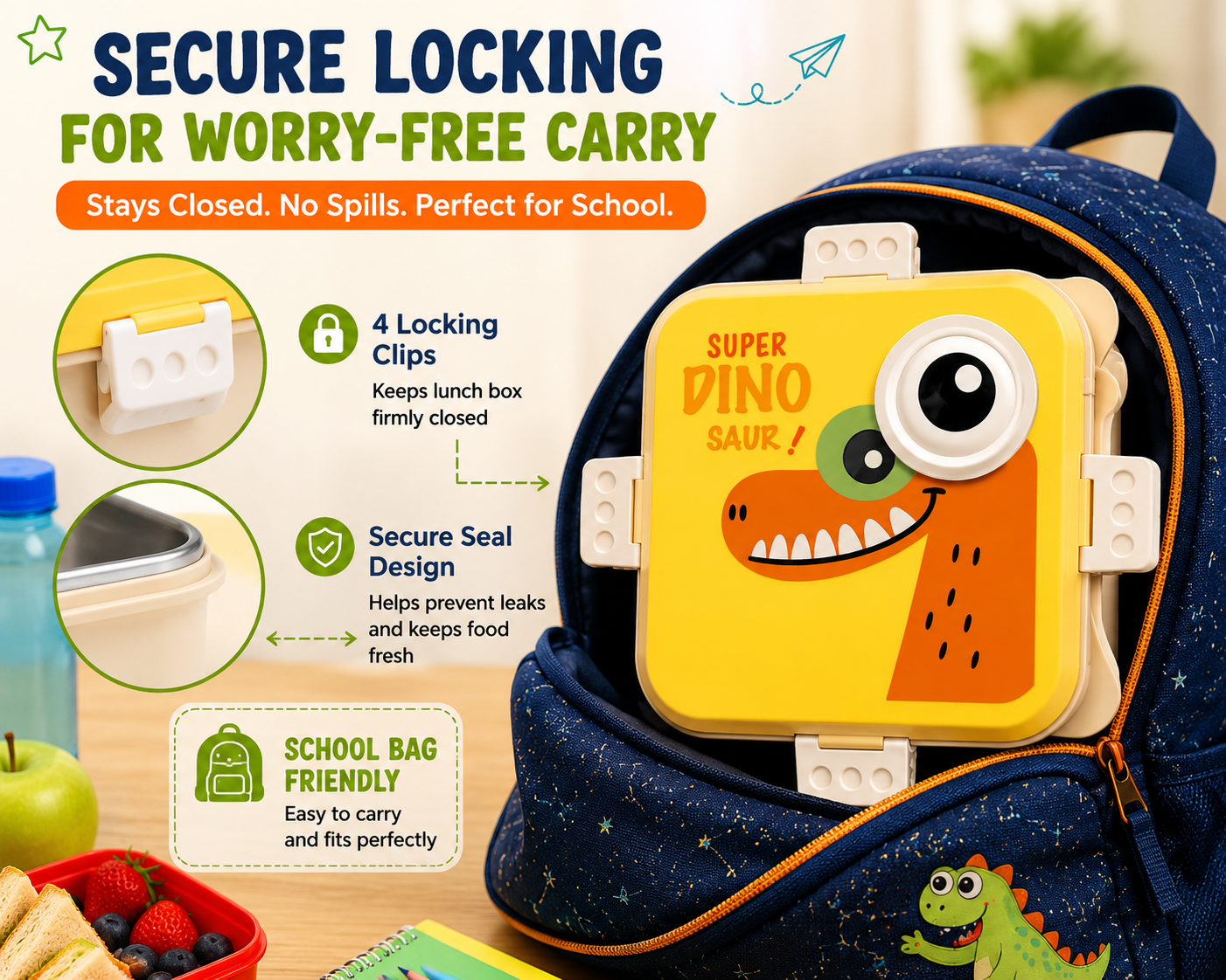 Shark Doo Doo® Super Dinosaur Yellow - Kids Stainless Steel Lunch Box for School | Insulated Bento Tiffin Box (Copy)
